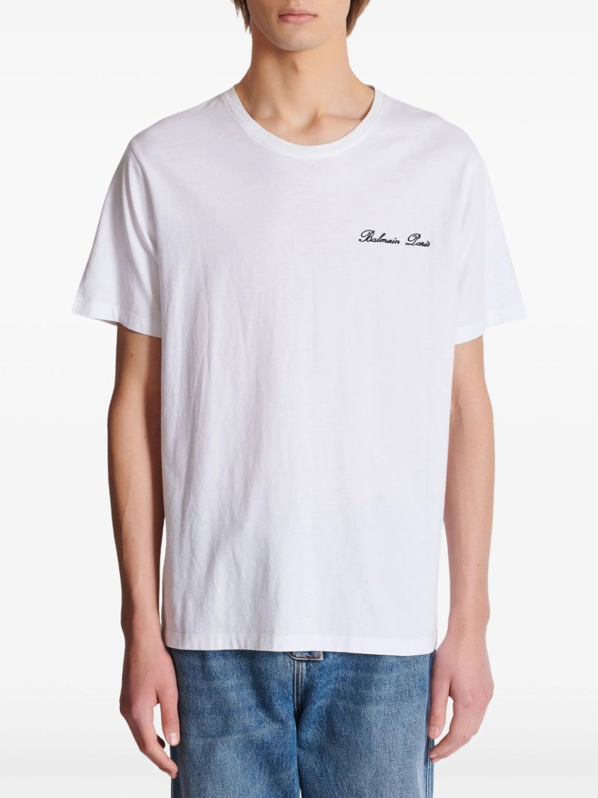 Balmain White Loose Ss Script Logo T-Shirt