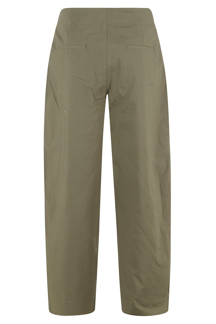 Soeur Khaki Daley Front-Pleated Cotton Canvas Barrel-Leg Pants