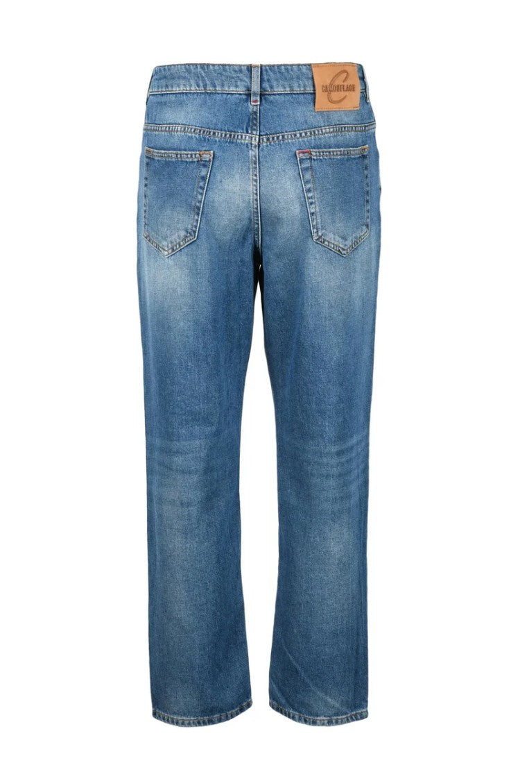 Camouflage Blue Cotton Jeans