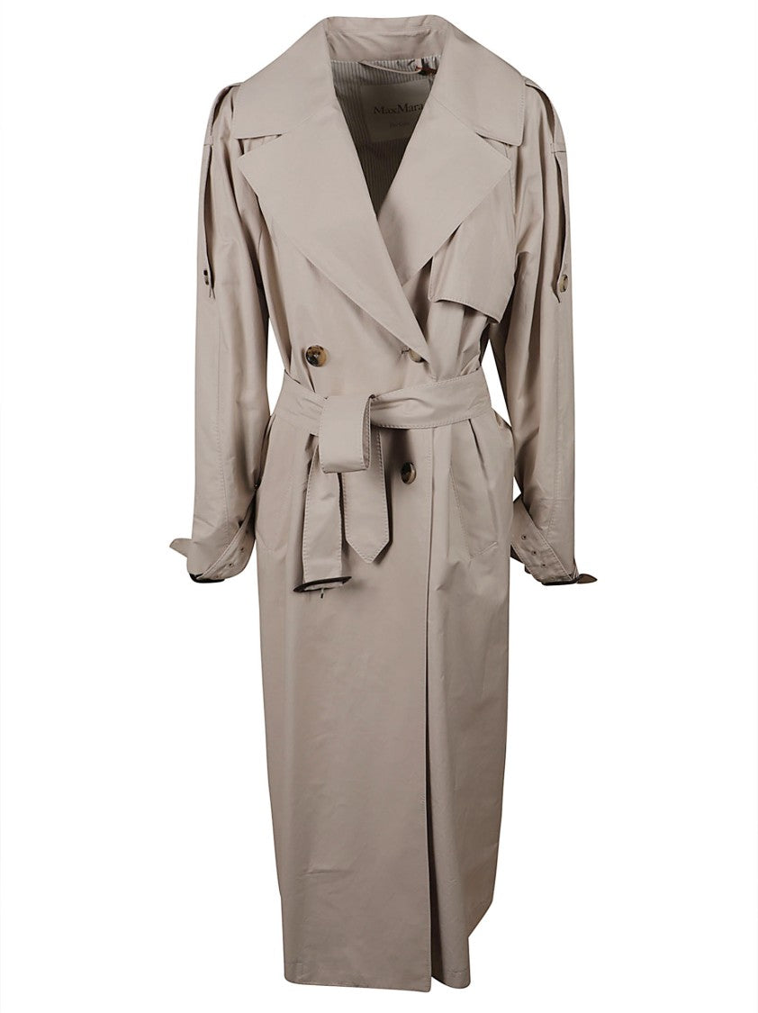 Max Mara Knee-Length Double-Breasted Trench Coat With Belted Waist