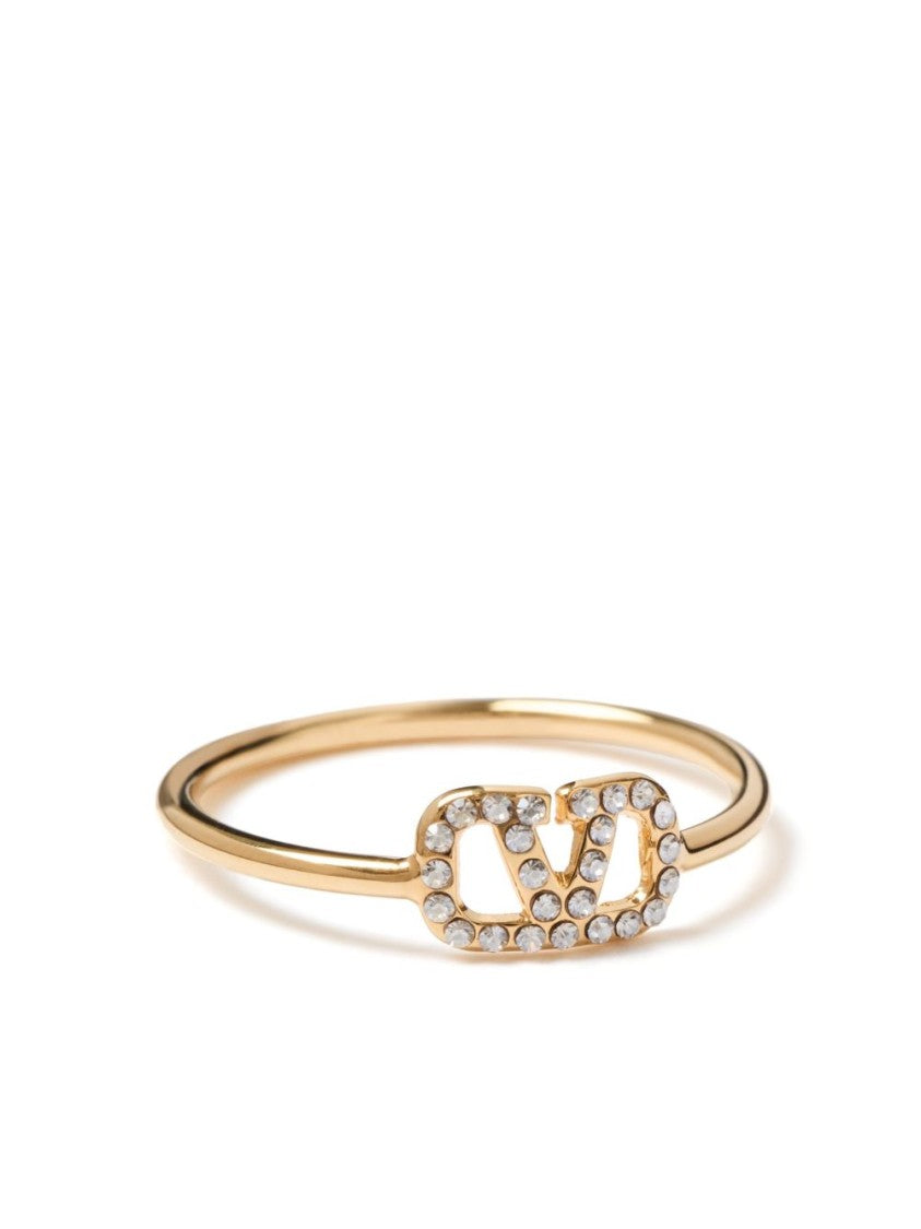Valentino Garavani Gold Ring Interlocking Letter Crystal Accents Jewelry
