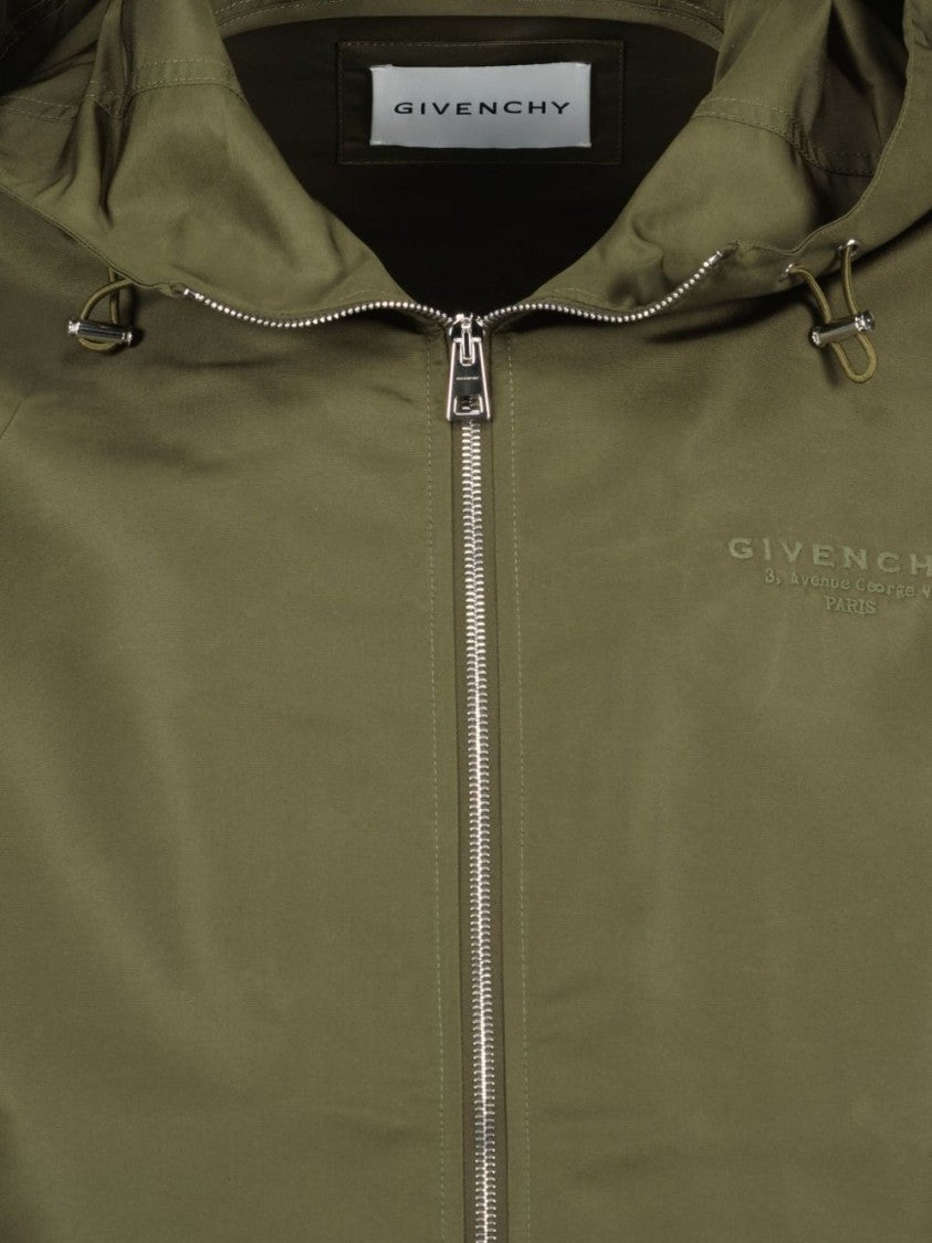 Givenchy Khaki Hooded Zip Front Embroidered Jacket