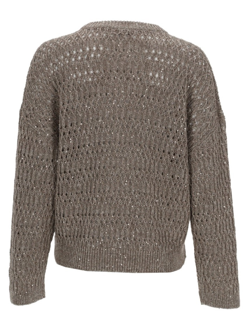 Brunello Cucinelli Open-Weave Linen-Blend Knit Top