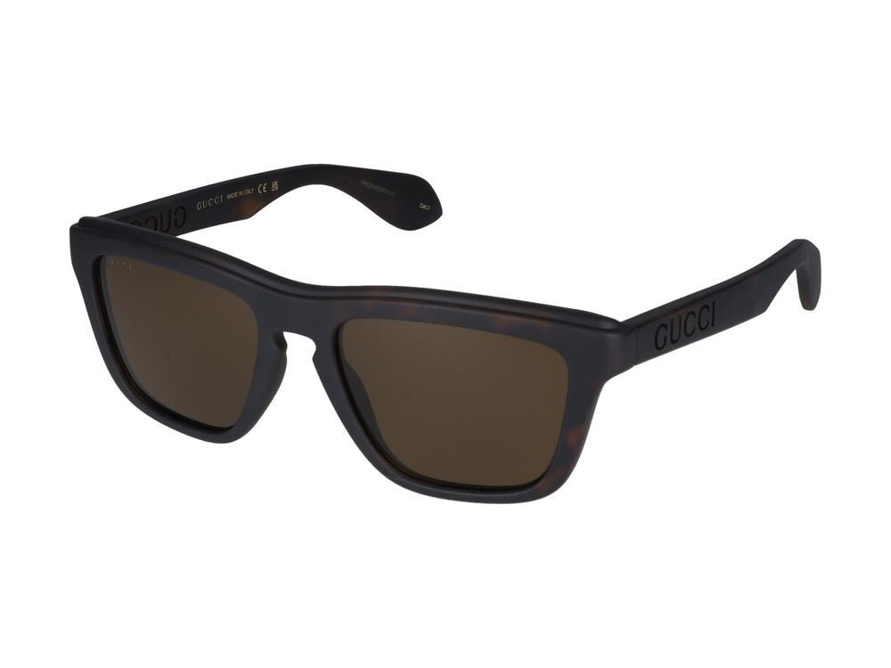 Gucci Square Frame Havana Tortoiseshell Sunglasses With Bold Cut-Out Temples Gg1571s 002