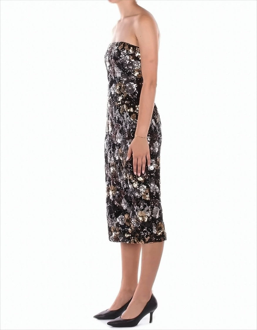 Max Mara Strapless Midi Dress With Rhinestone Floral Embellishments