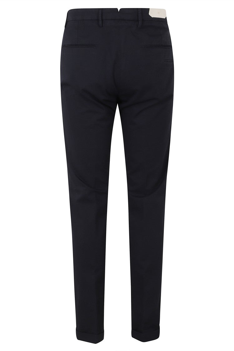 Briglia Blue Side Slanted Pockets Belt Loops Cotton-Blend Straight-Leg Pants