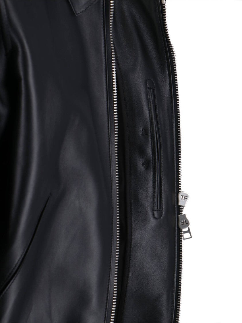 Tom Ford Classic Black Lamb Leather Jacket With Zip Closure