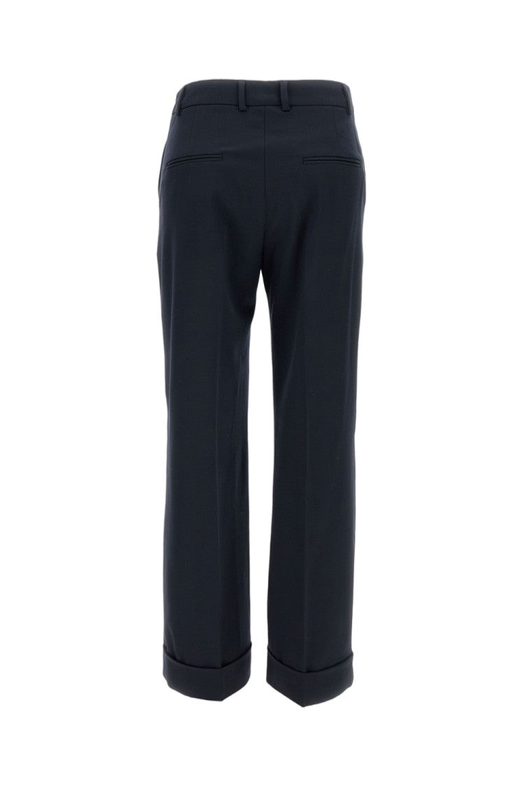 Alberto Biani Tailored Stretch Wool Trousers With Ankle-Length Cut And Turned-Up Hem