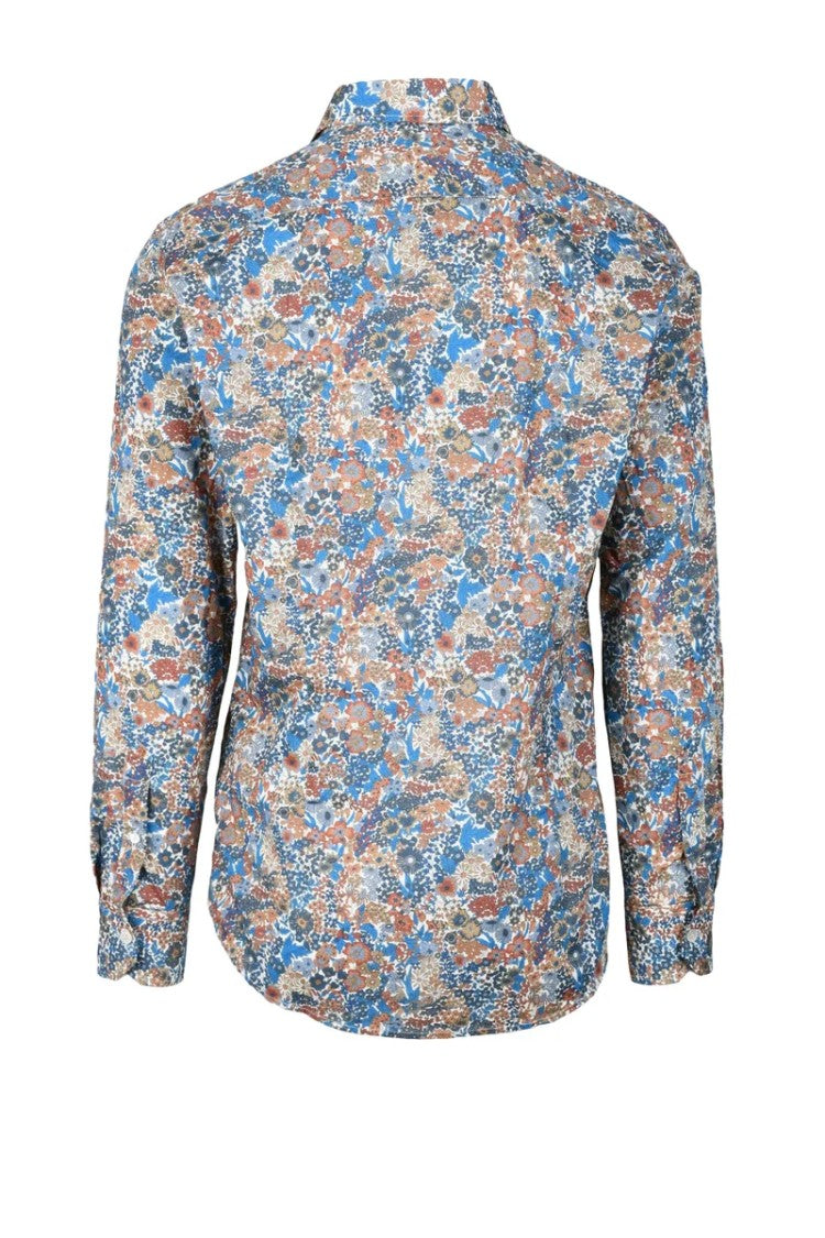 Himon's Blue Brown Floral Cotton Shirt