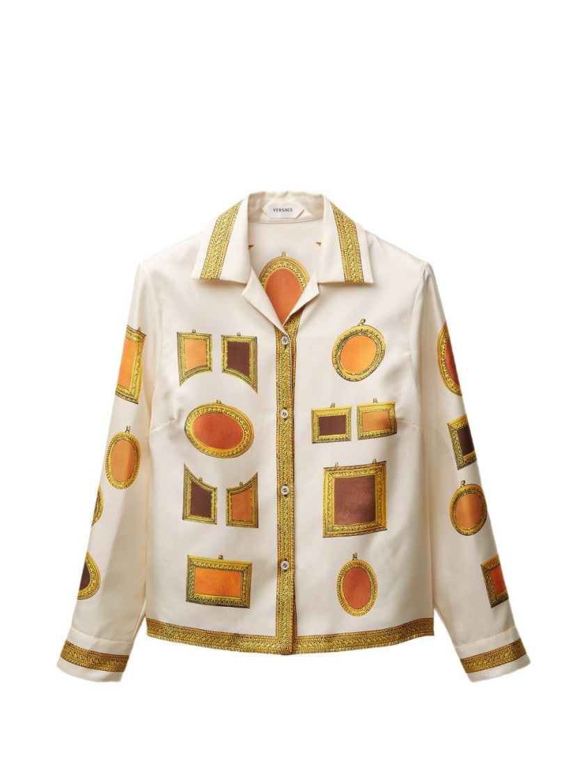 Versace Silk And Nylon Top With Geometric Patterns And Gold Detailing
