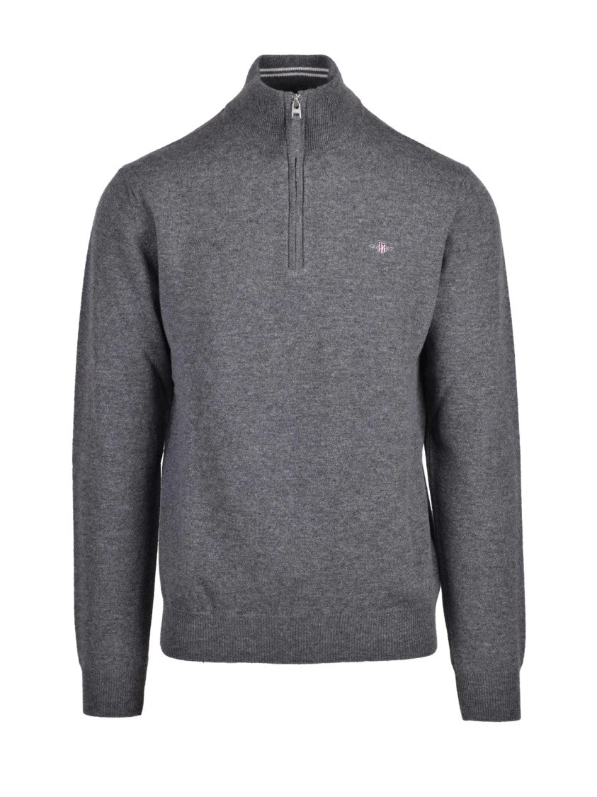 Gant Half-Zip Wool Sweater With Ribbed Detailing
