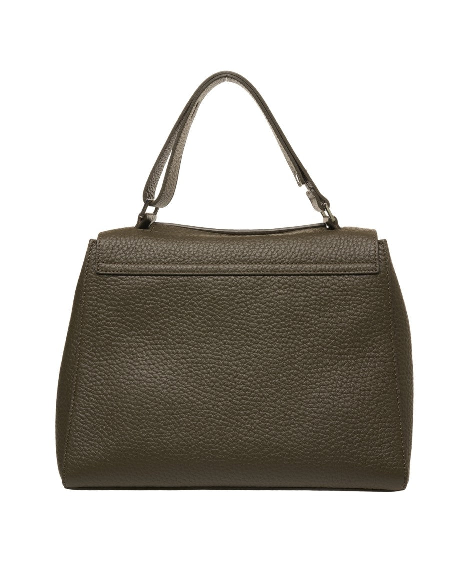 Orciani Hammered Leather Structured Handbag With Magnetic Flap Closure