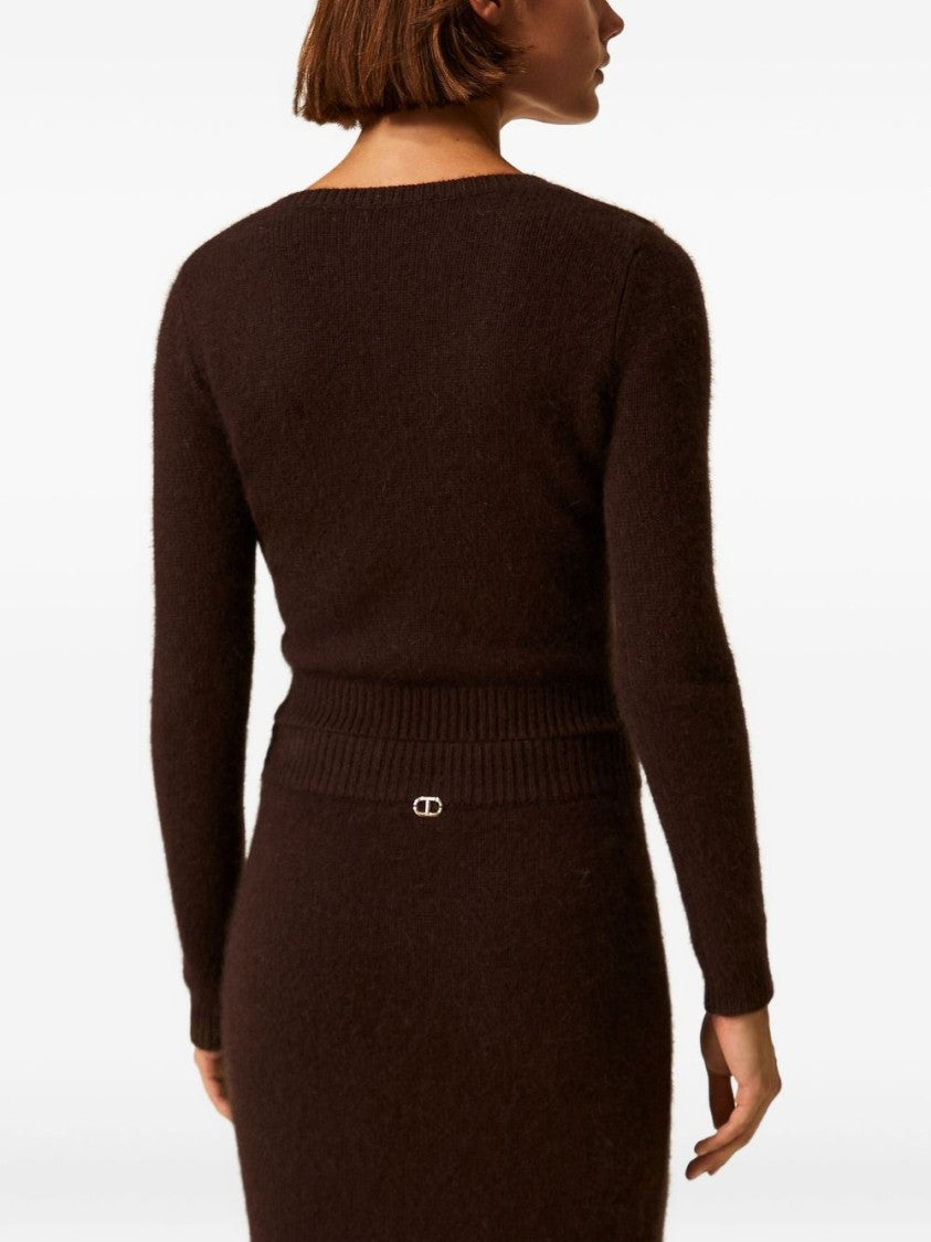 Twin-Set Cropped Long-Sleeved Sweater With Fuzzy Texture