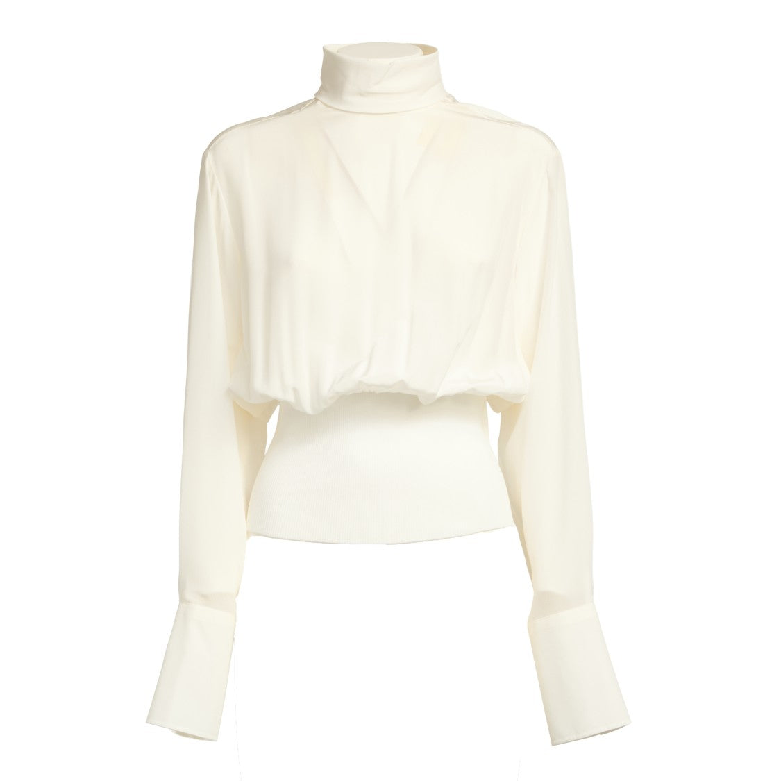 Sportmax High-Collared Silk Top With Ribbed Hem And Zip Closure