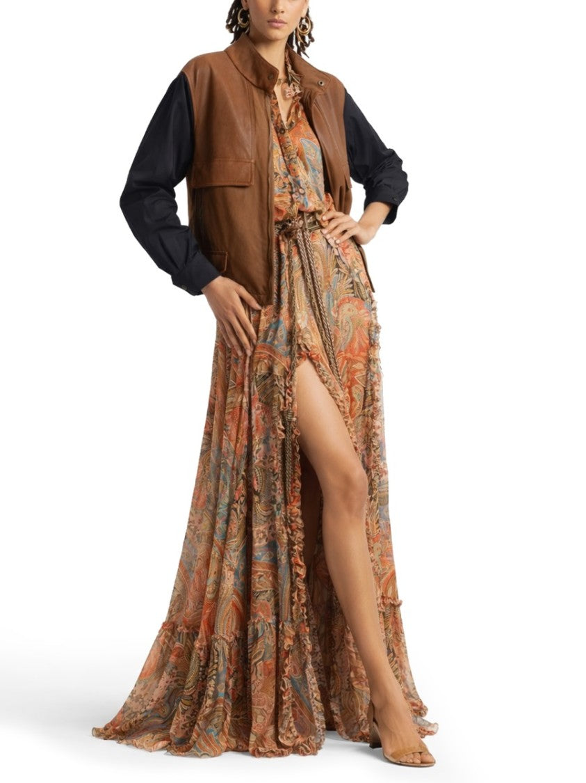 Etro Regular Fit High Ruffled Neckline Silk Blouse