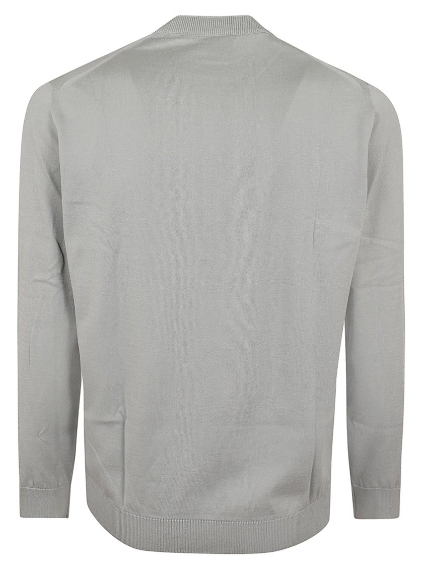 Eleventy Crew Neck Sweater In Lightweight Cotton With Ribbed Accents