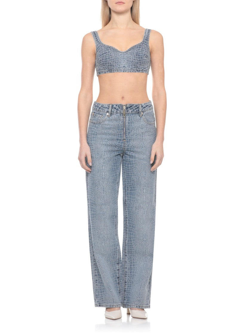 Self-Portrait Blue Croc Rhinestone Top
