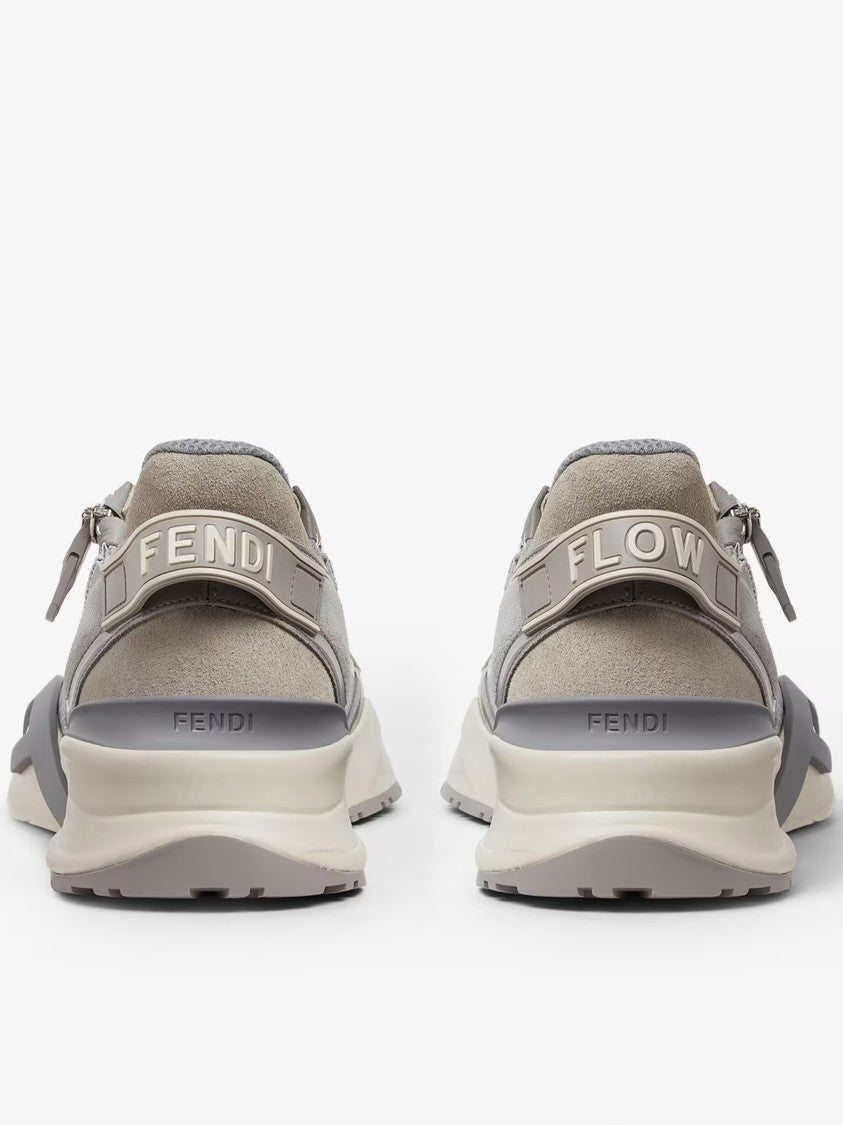 Fendi Grey Mesh Sculpted Sole Zipper Sneakers