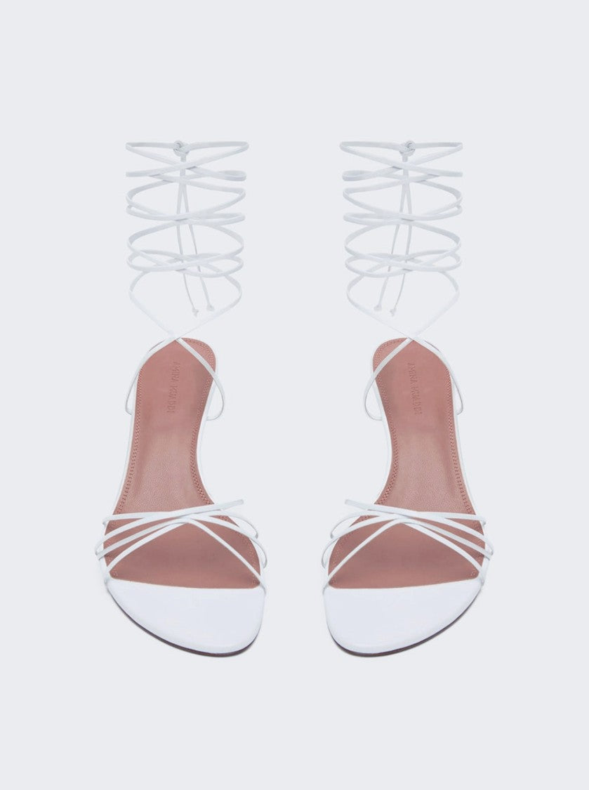 Amina Muaddi Lori Lace Up Sandal - White Nappa Leather