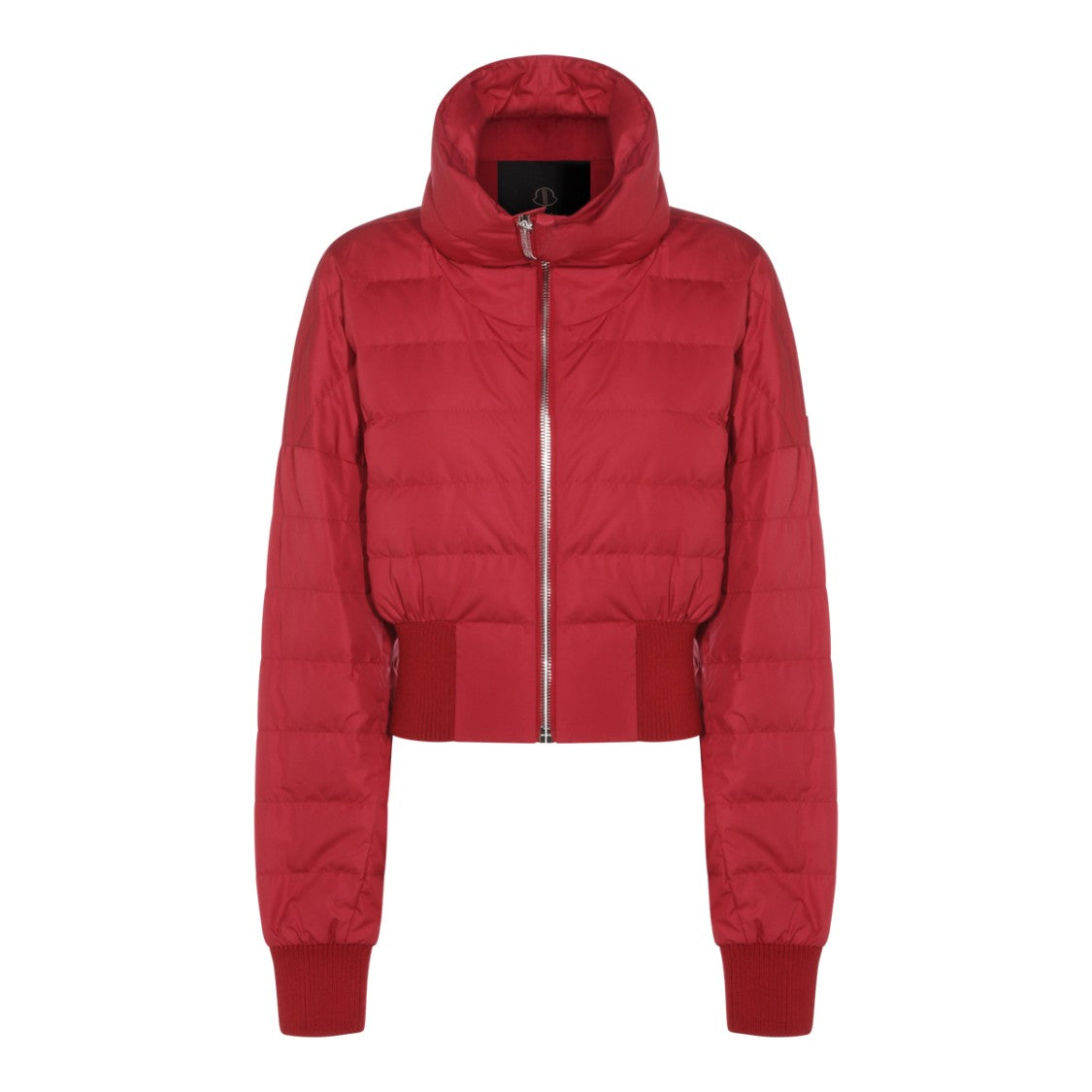 Moncler X Rick Owens Cropped Red Down Jacket With Raised Neck And Knit Finishes