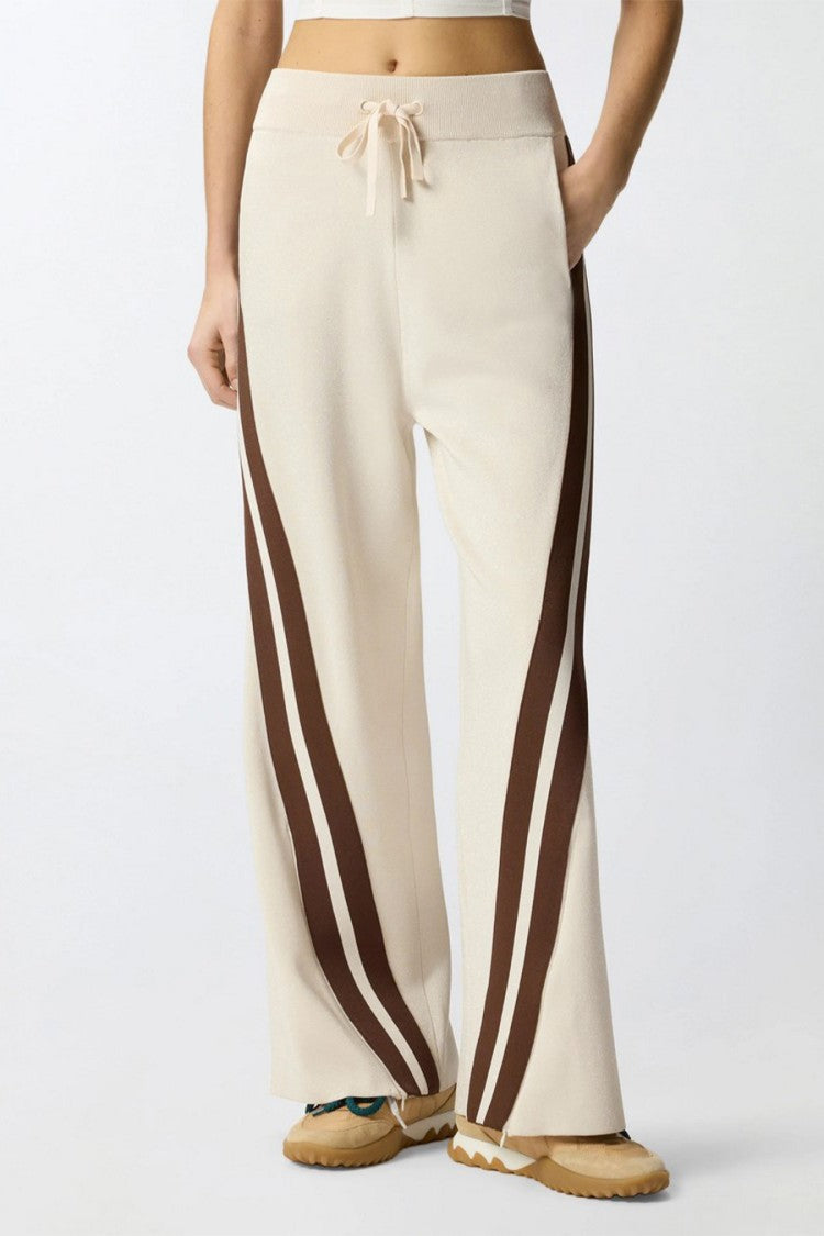 Pinko Beige Contrast Diagonal Stripe Viscose-Blend Track Pants