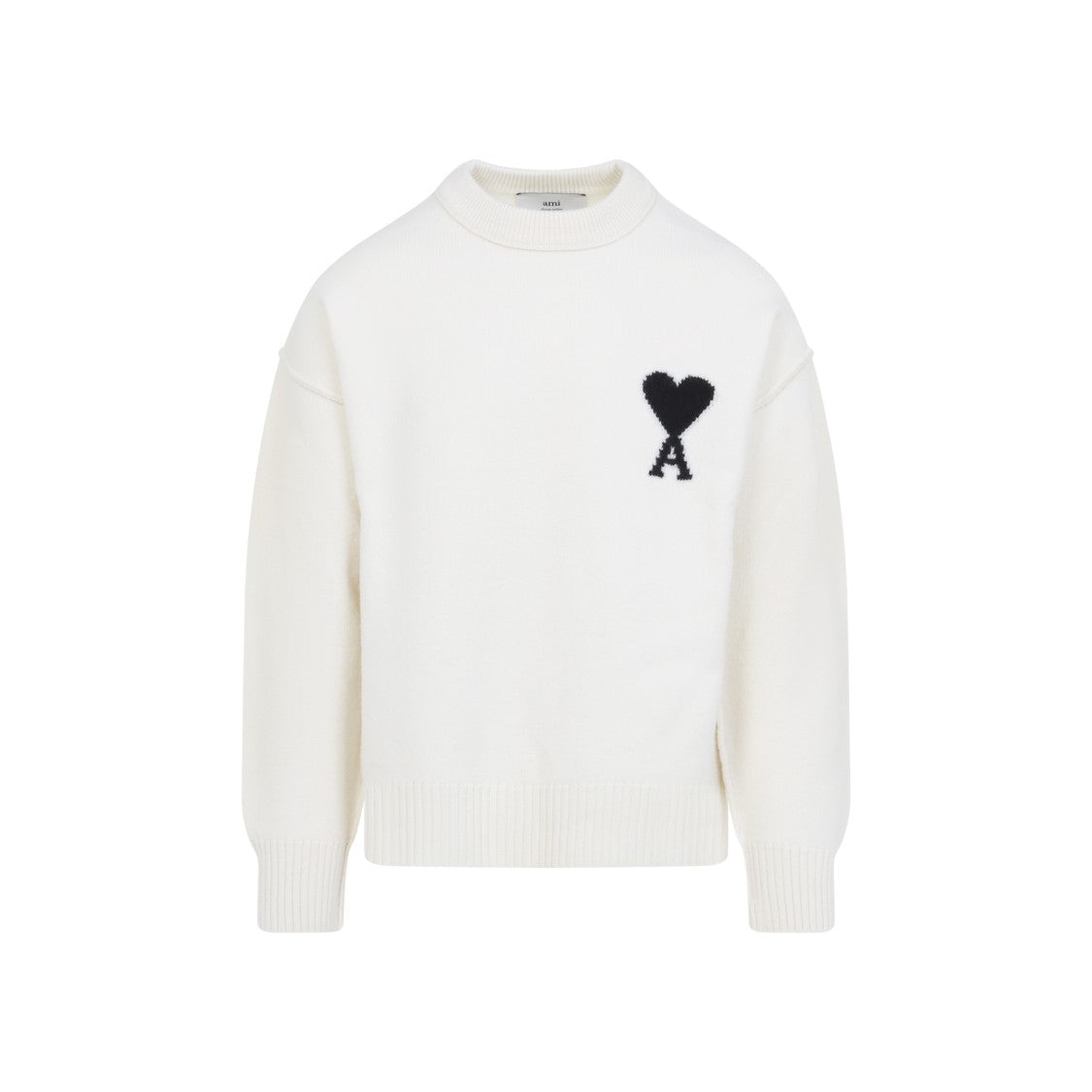 Ami Adc Crewneck Off White And Black Wool Sweater