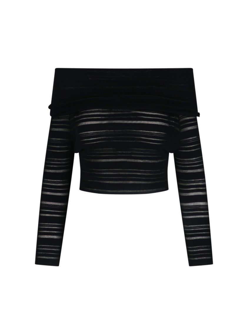Andreâdamo Striped Crop Top – Black