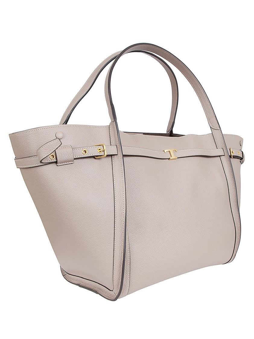 Tod's Structured Calfskin Shopping Bag With Iconic T Accessory