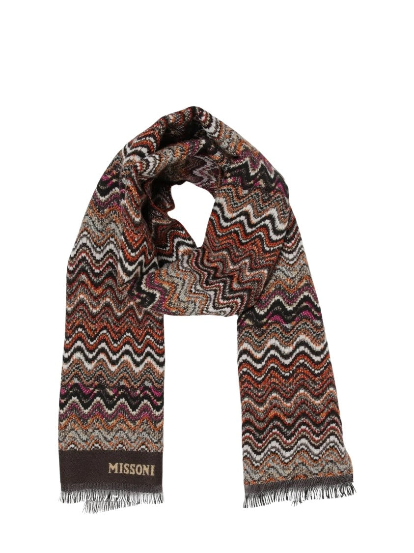 Missoni Zigzag-Pattern Knit Scarf With Fringed Edges