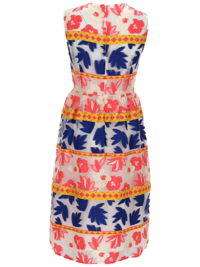 P.A.R.O.S.H. Sleeveless Fitted Floral Dress With Geometric Detailing