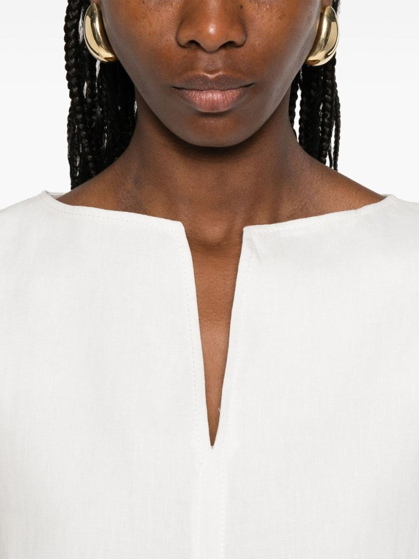 Max Mara Sleeveless White Top With Split Neck Design