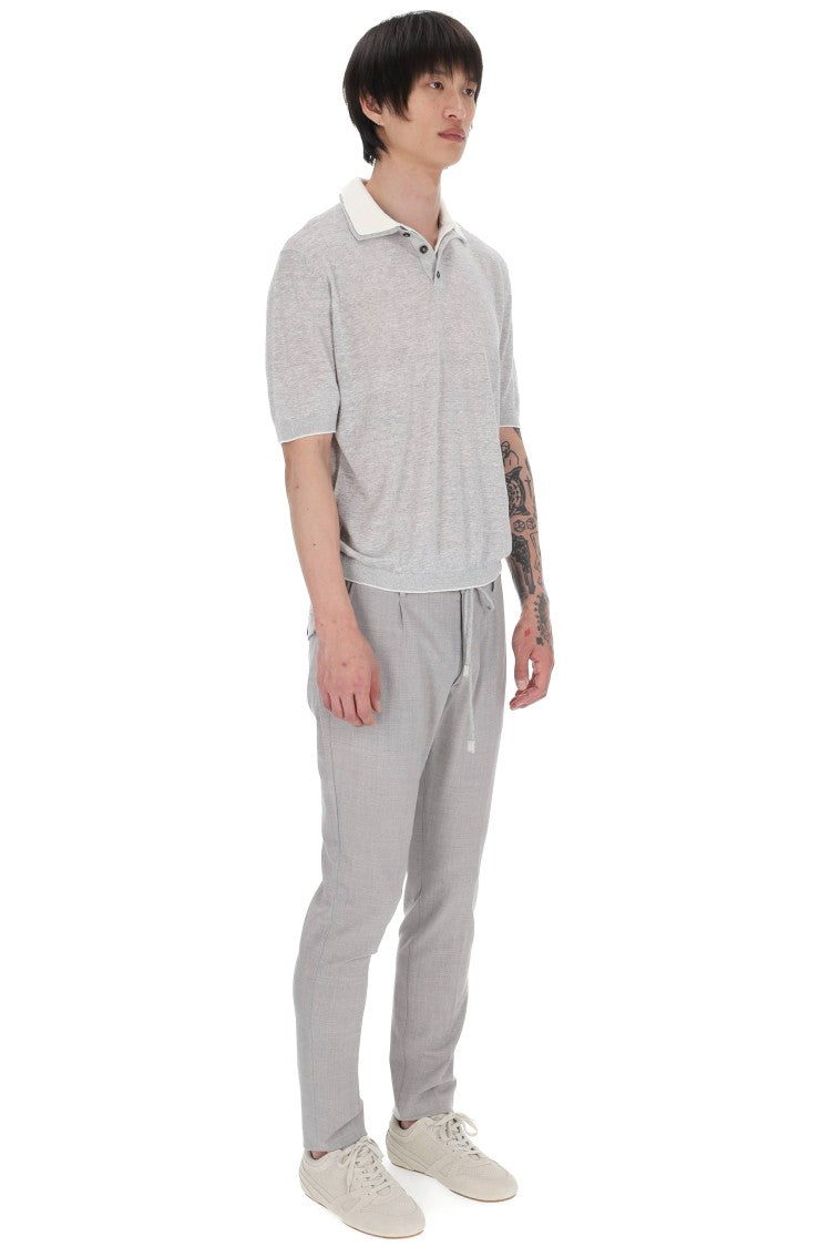 Eleventy Grey Linen-Cotton-Cashmere Double-Collar Polo Shirt