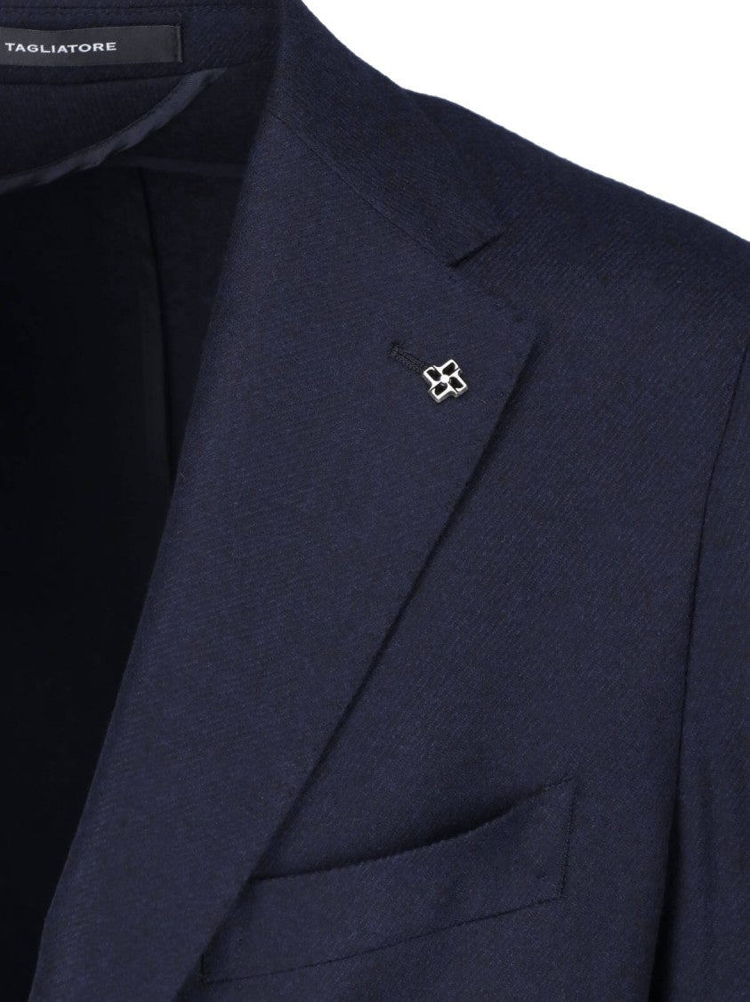 Tagliatore Blue Single-Breasted Virgin Wool Blazer