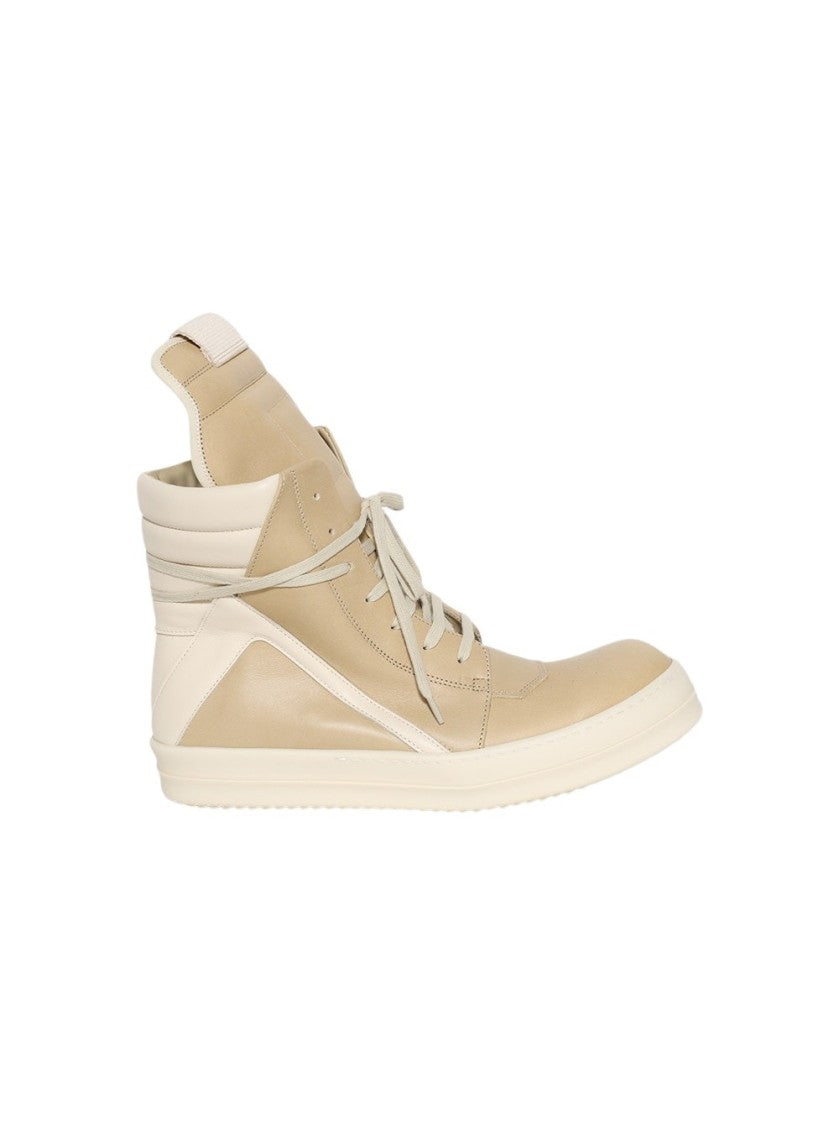 Rick Owens Hollywood Geobasket High Top Sneakers Parchment And Milk
