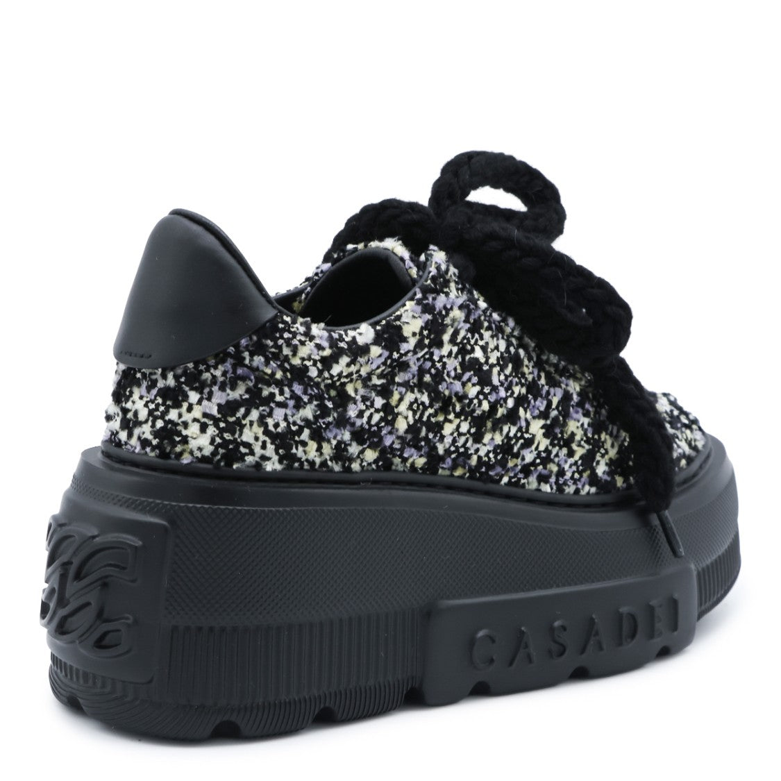 Casadei Black Silver Platform Rubber Sole Sneakers