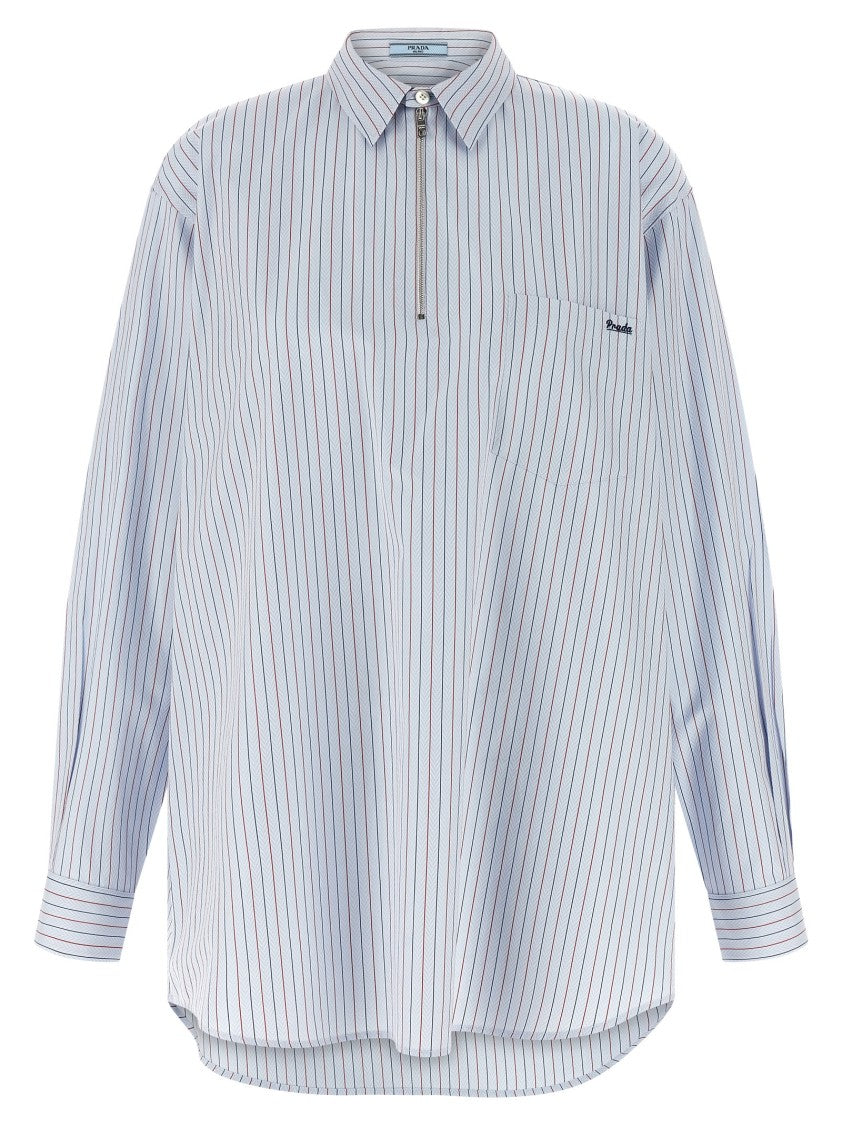 Prada Herringbone Cotton Shirt With Striped Pattern