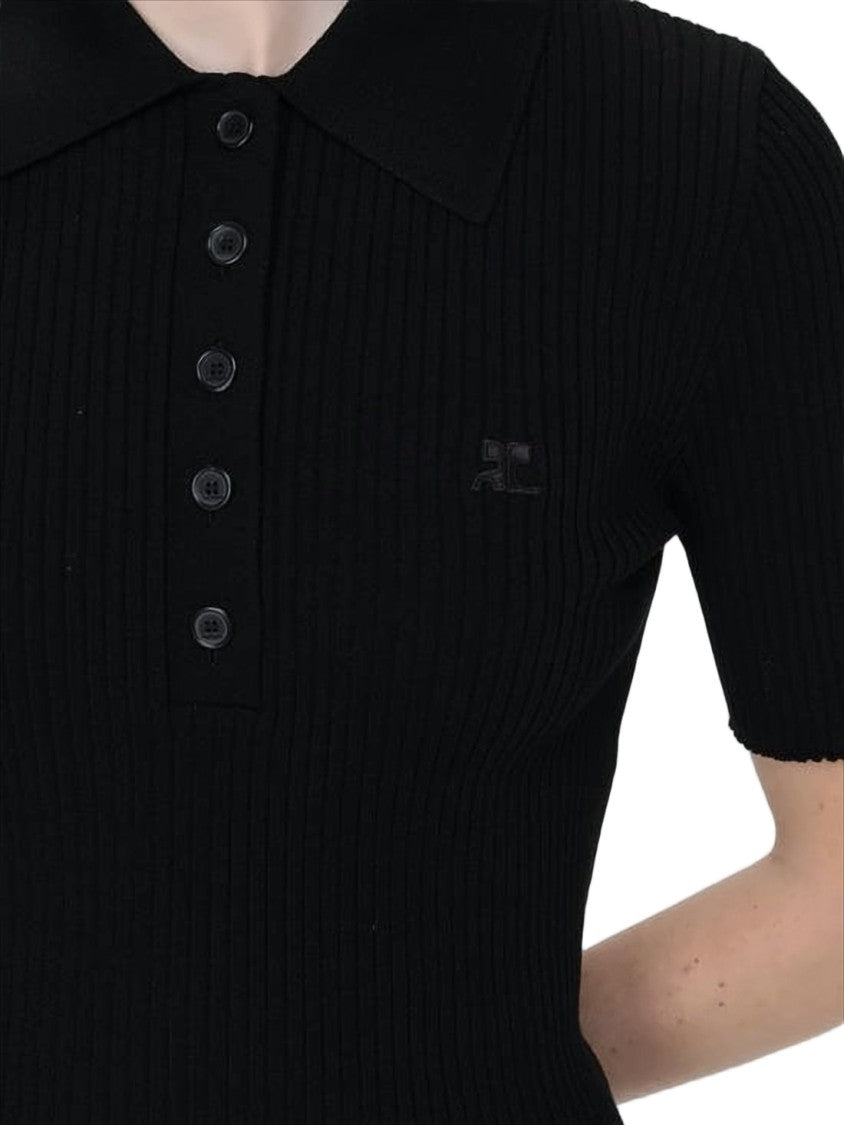Courrèges Fitted Ribbed Knit Polo Shirt