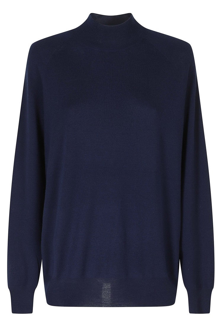 Aspesi Blue Mod 3375 Relaxed-Fit High-Neck Merino Wool Sweater