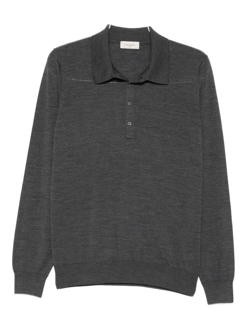 Piacenza Cashmere Classic Gray Sweater With Polo Collar