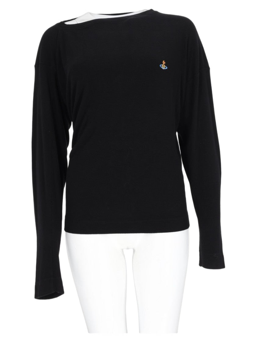 Vivienne Westwood Black Colorful Embroidery Long-Sleeve Viscose-Blend Top