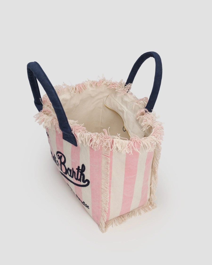 Mc2 Saint Barth Vertical Stripe Tote Bag With Fringed Edges