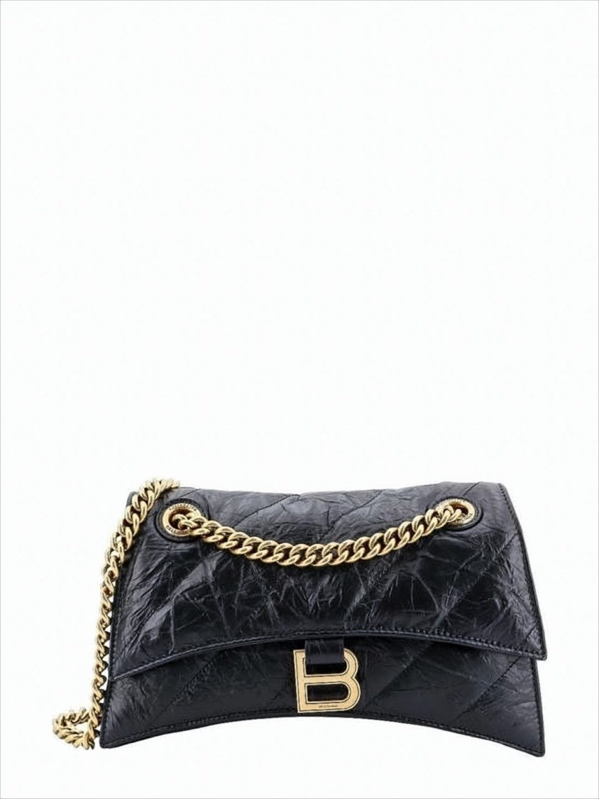Balenciaga Textured Calfskin Shoulder Bag With Gold 'B' Logo