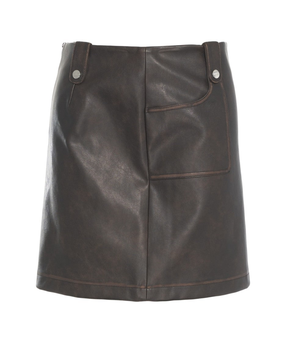 Liu Jo Faux Leather Mini Skirt With Metallic Button Accents