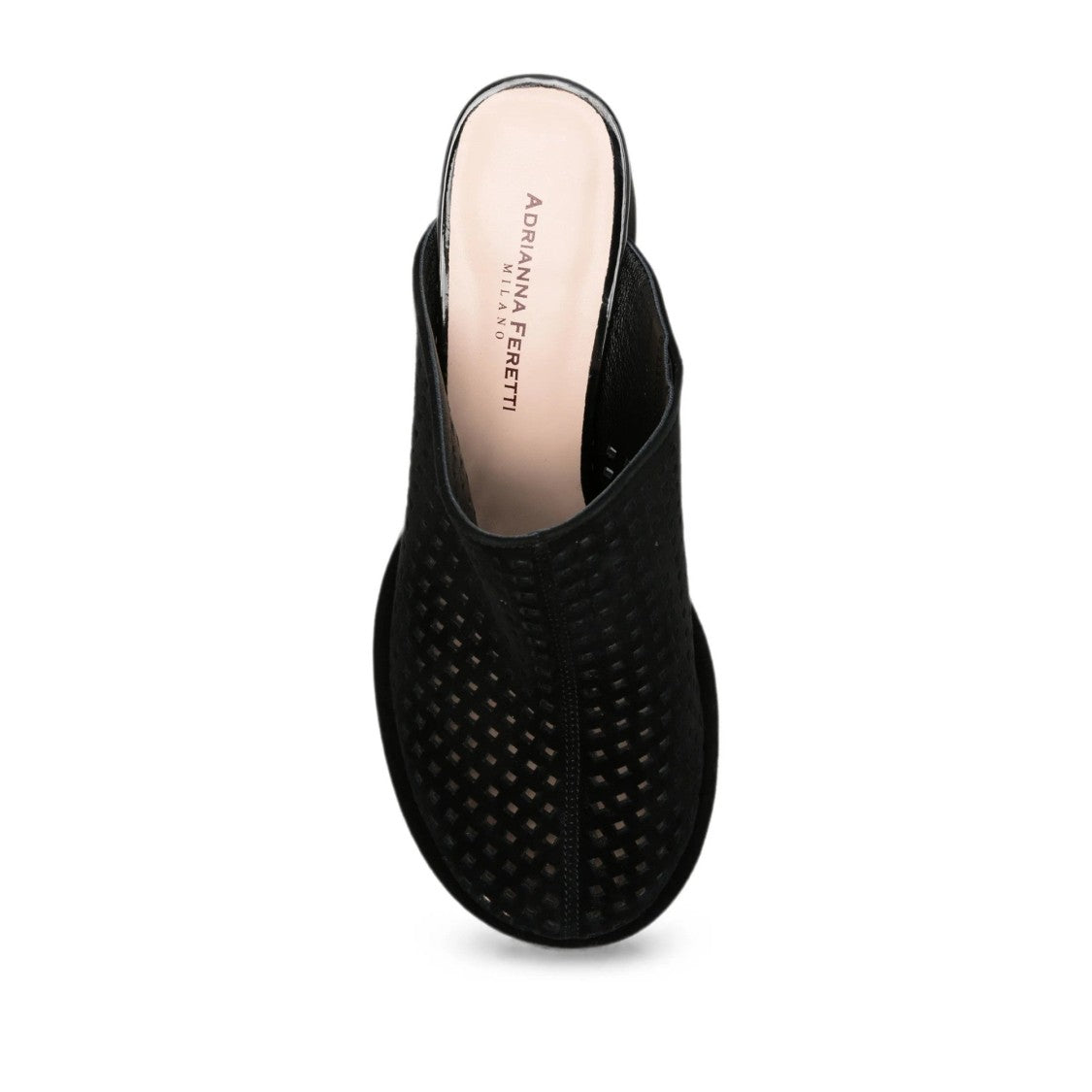 Adrianna Feretti Black Mid-Height Block Heel Perforated Leather Mules