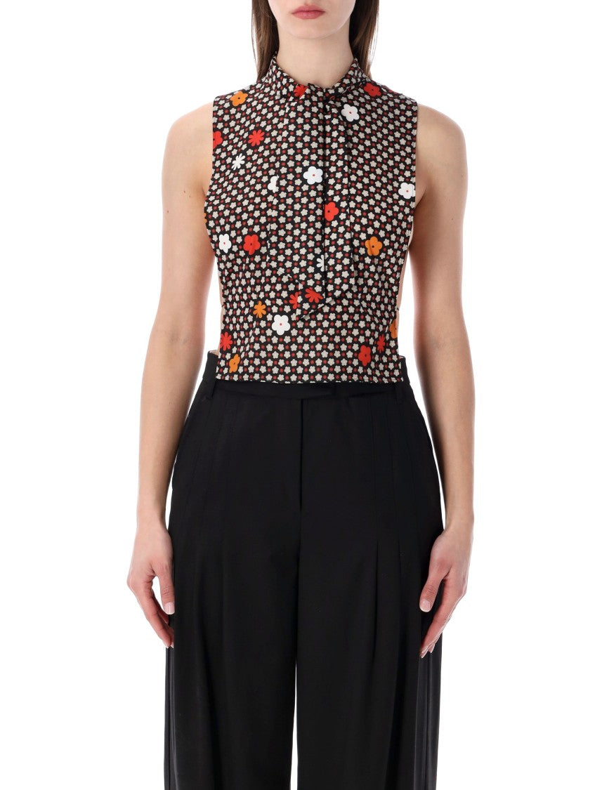 Mm6 By Maison Margiela Floral Pattern High Neck Crop Top