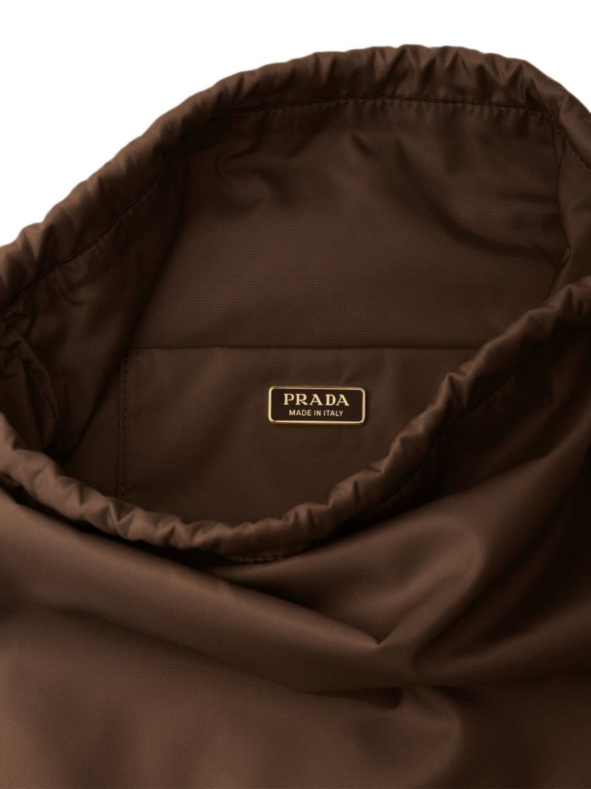 Prada Brown Minimalist Drawstring Leather Accent Tote Bag