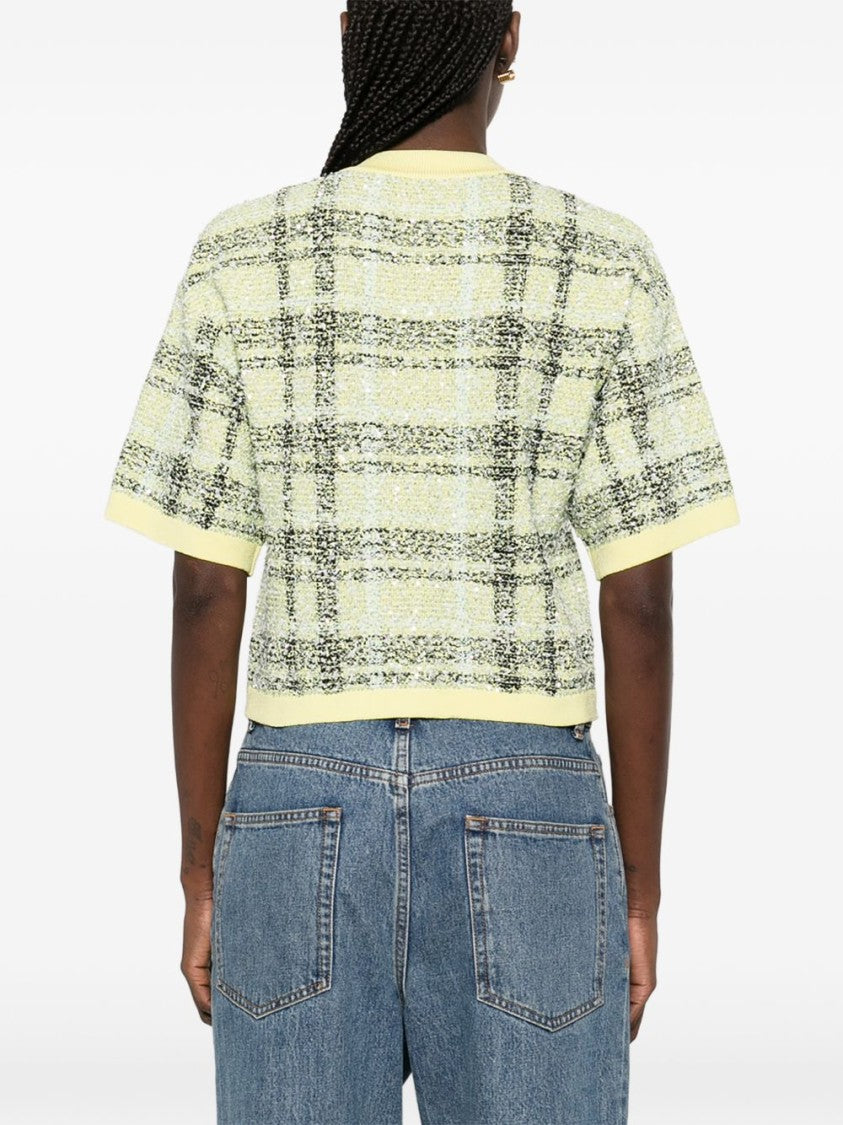 Balmain Textured Plaid Knit Tops