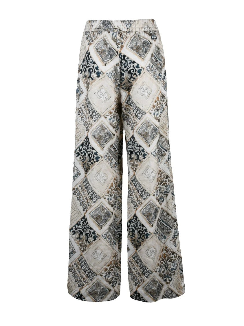 Eleventy Eleventy Wide Leg Linen Trousers - Beige/Blue