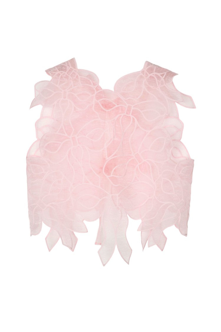 Cecilie Bahnsen Bow-Embroidered Sleeveless Crop Top With Adjustable Closure