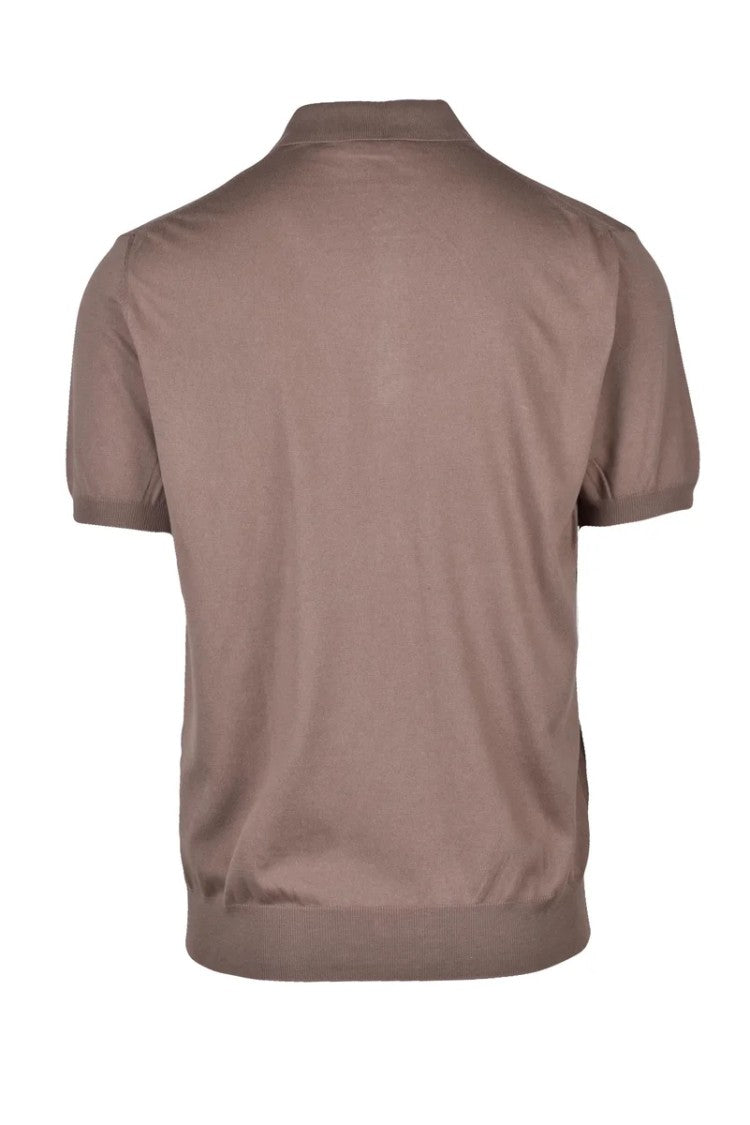 Fama Brown Knitted Cotton Polo